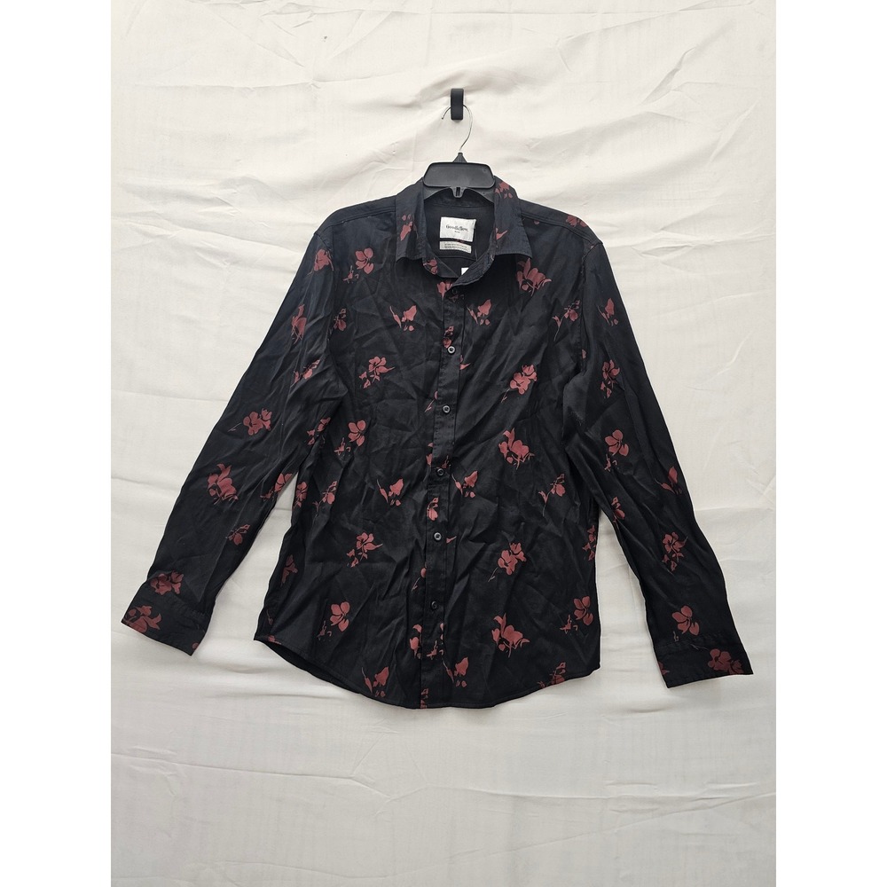 Goodfellow & Co Mens Floral Button Down Shirt Black Rayon Casual Size Medium